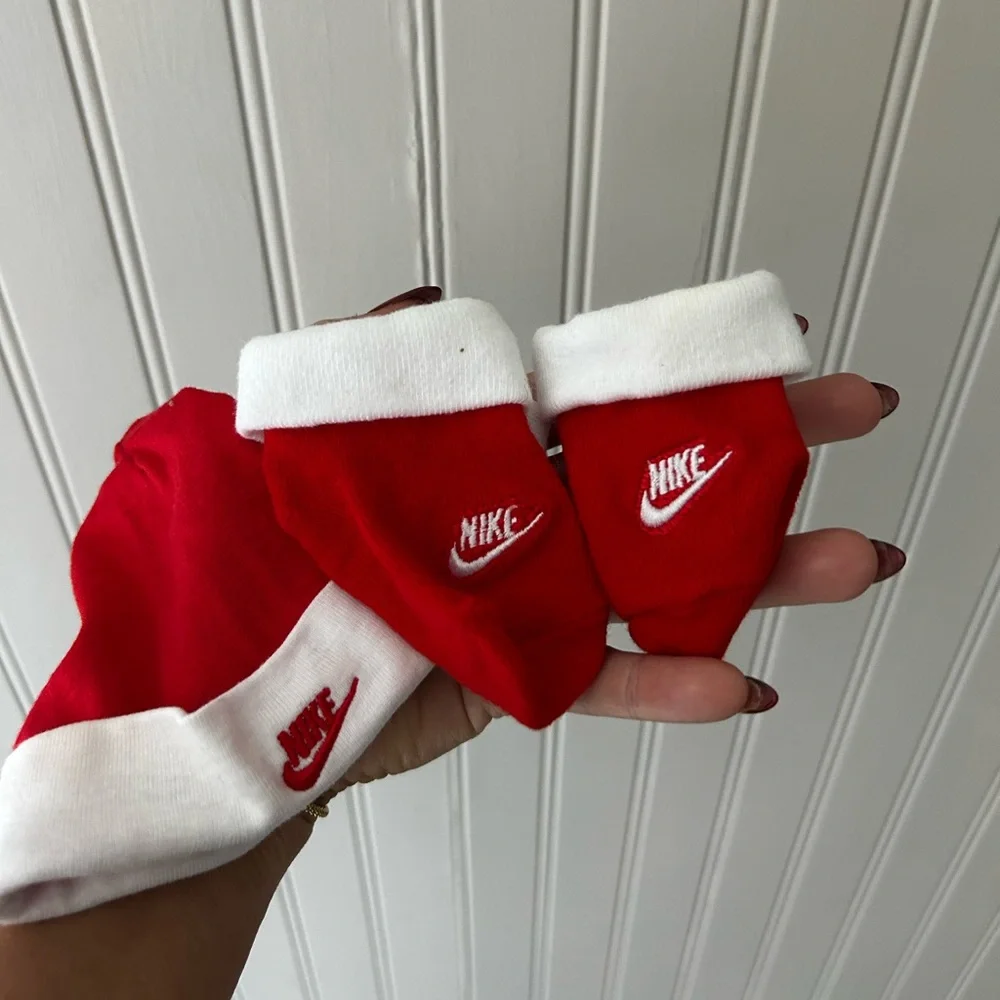 Nike Baby Hat and Matching Infant Socks in Red and White